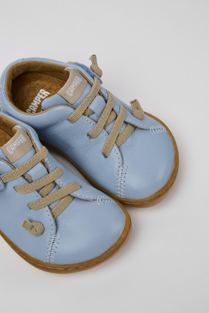 Close-up view of Peu Light blue leather shoes for kids
