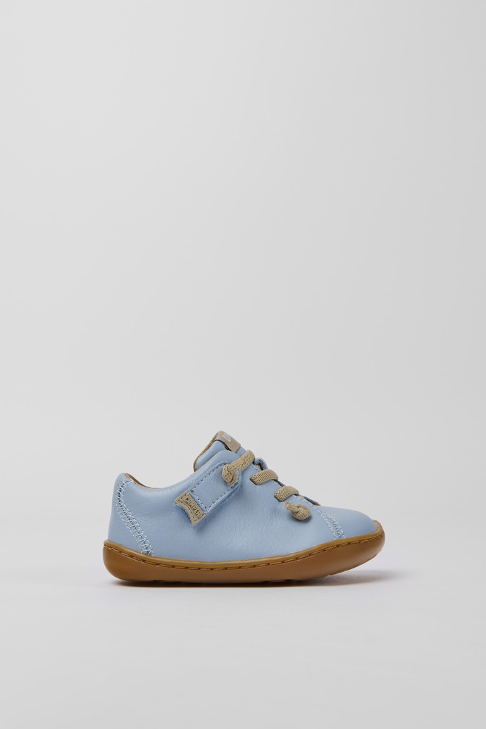 Side view of Peu Light blue leather shoes for kids