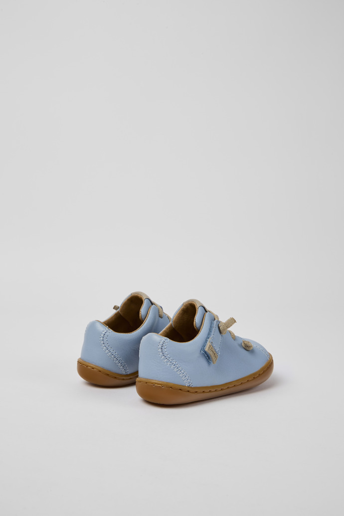 Back view of Peu Light blue leather shoes for kids