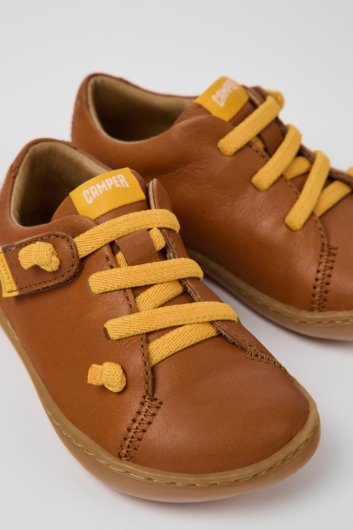 Close-up view of Peu Brown leather shoes for kids