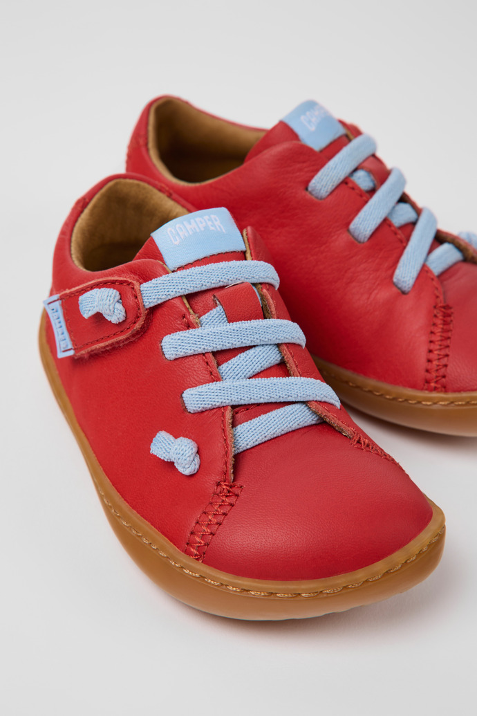 Close-up view of Peu Red leather shoes for kids