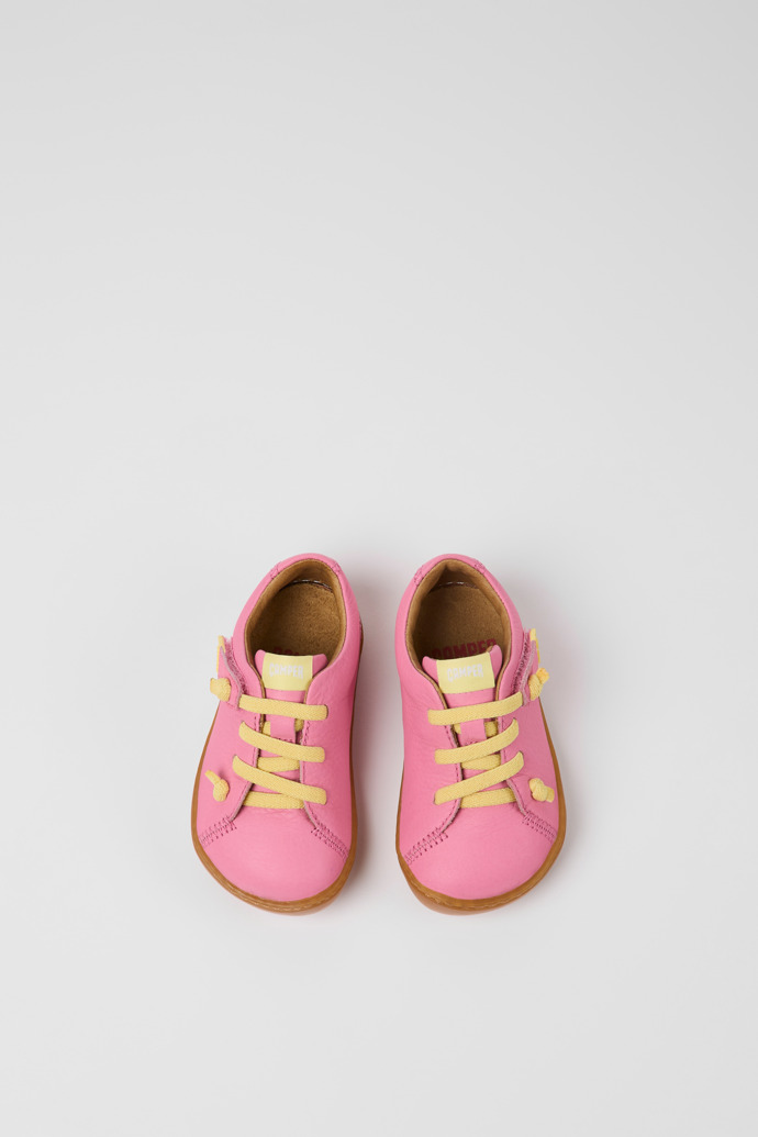 Overhead view of Peu Pink leather shoes for kids