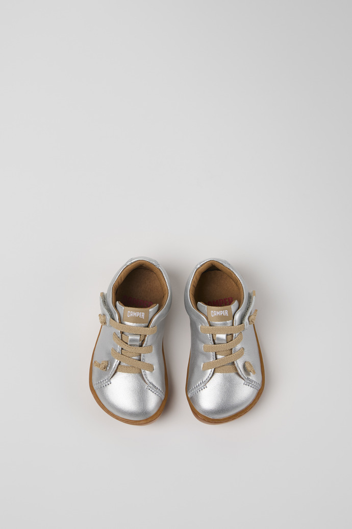 Overhead view of Peu Silver Leather Kids' Shoes.