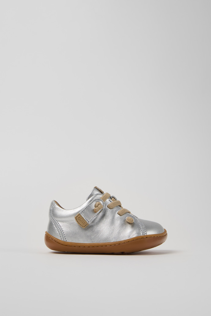 Side view of Peu Silver Leather Kids' Shoes.