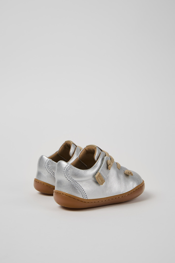 Back view of Peu Silver Leather Kids' Shoes.