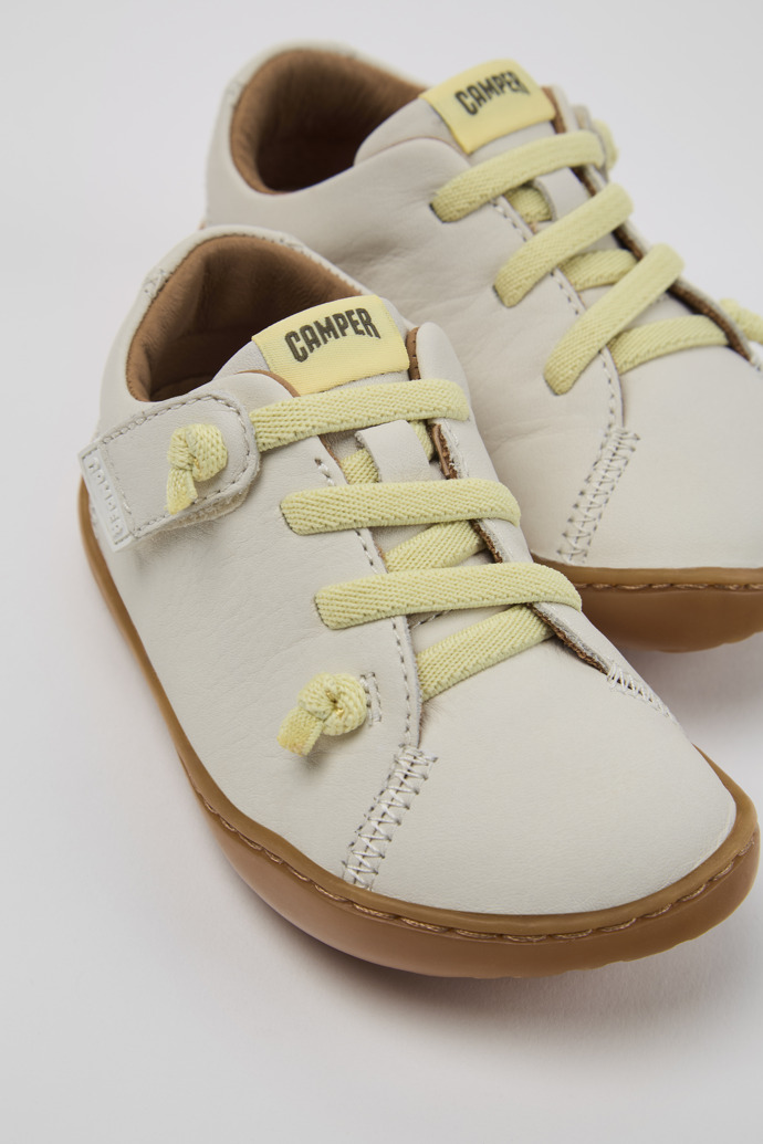 Close-up view of Peu White Leather Shoes for Kids.