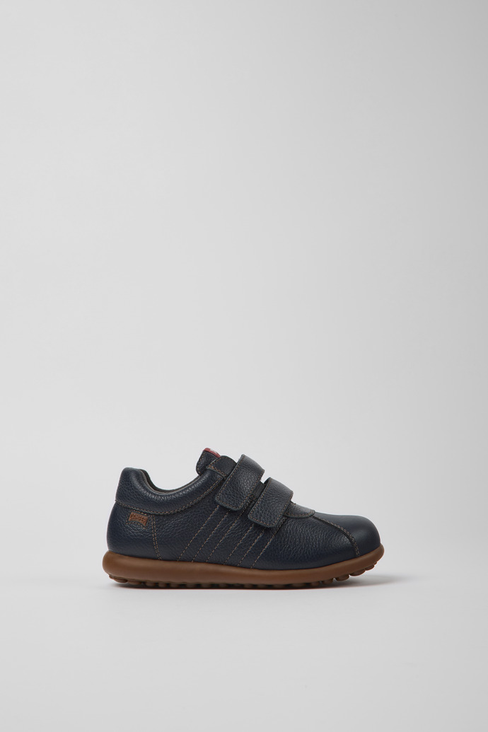 Side view of Pelotas Navy blue leather and textile shoes for kids