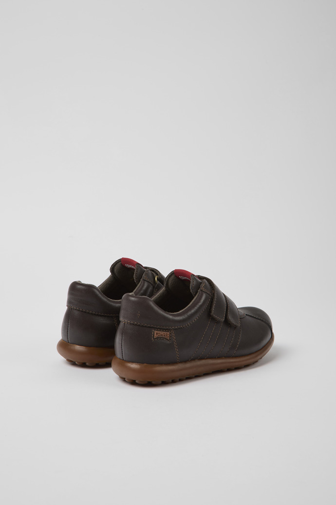 Back view of Pelotas Dark brown leather and textile shoes for kids