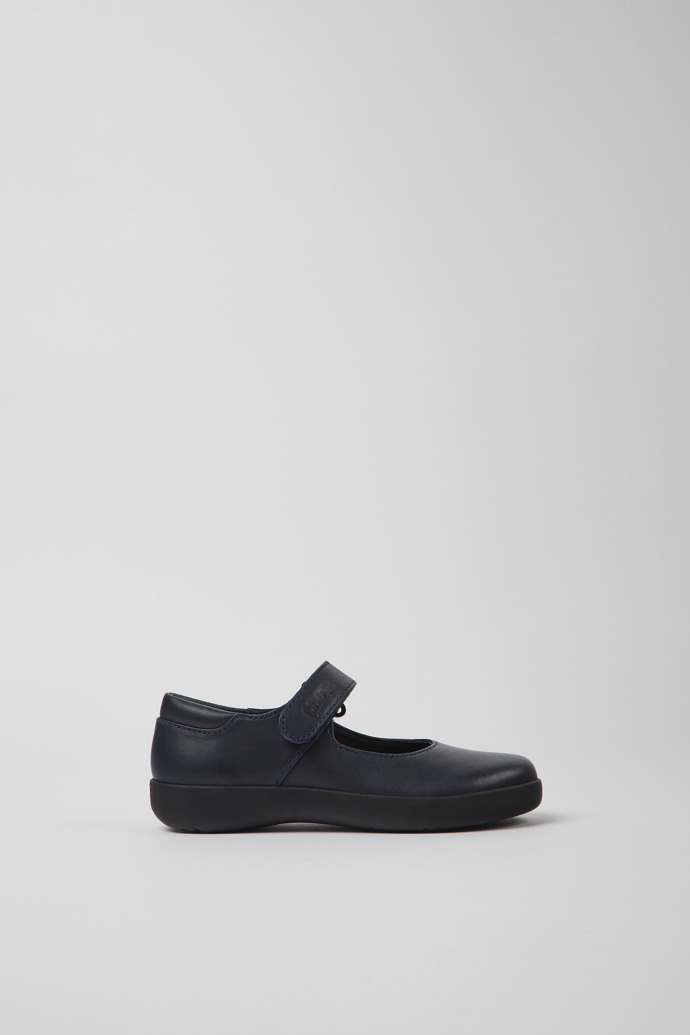 Side view of Spiral Comet Navy blue leather shoes for kids