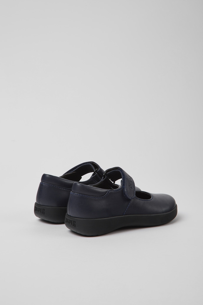 Back view of Spiral Comet Navy blue leather shoes for kids
