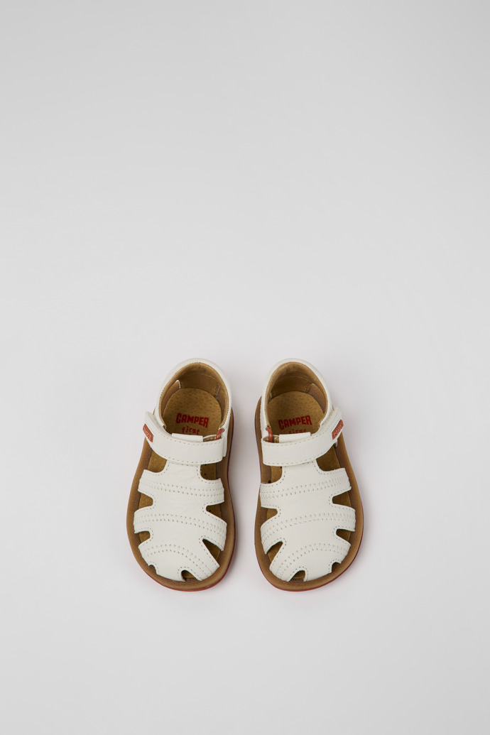 Overhead view of Bicho White leather sandals for kids