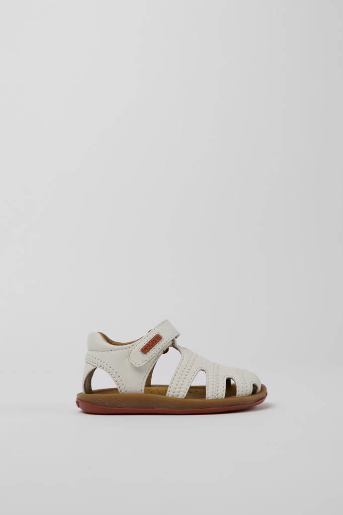 Side view of Bicho White leather sandals for kids