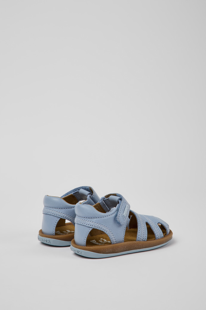 Back view of Bicho Light blue leather sandals for kids