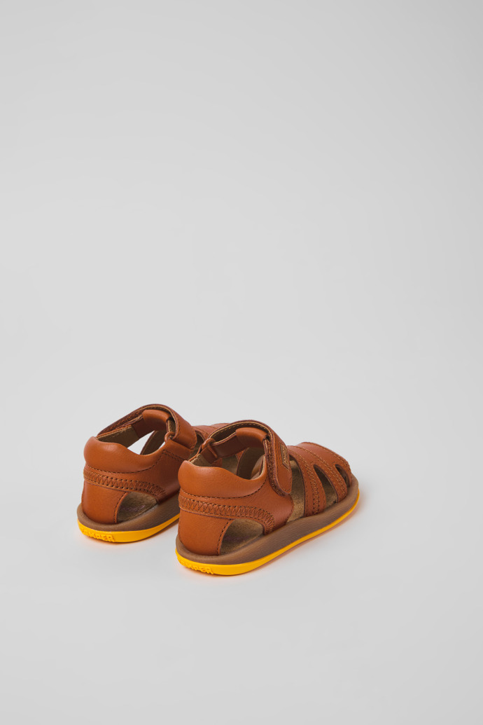 Back view of Bicho Brown leather sandals for kids