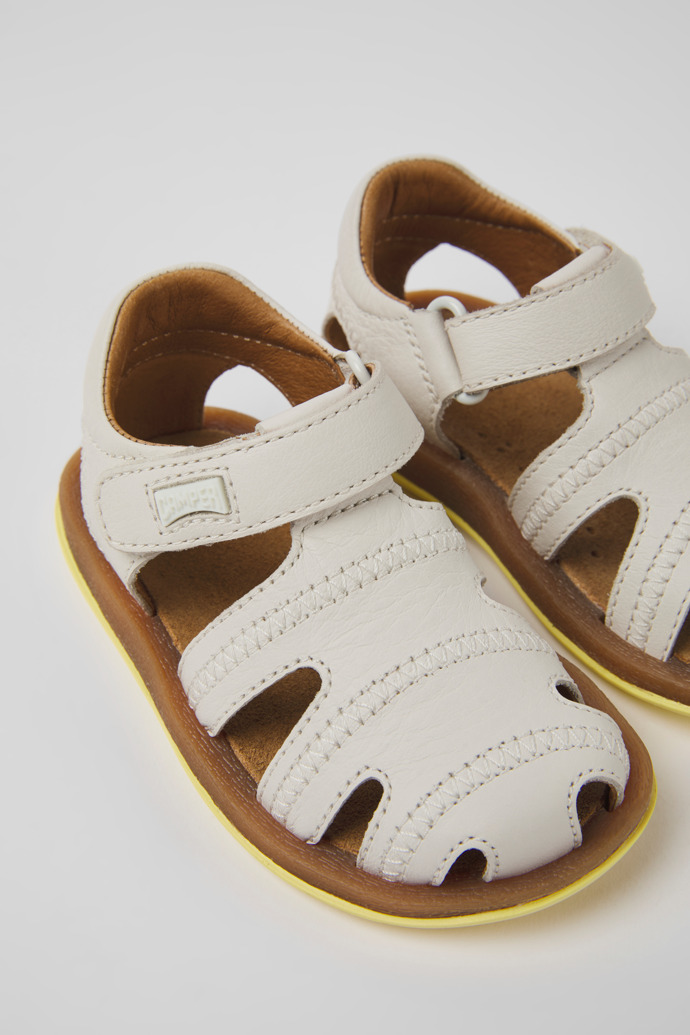 Close-up view of Bicho White leather sandals for kids