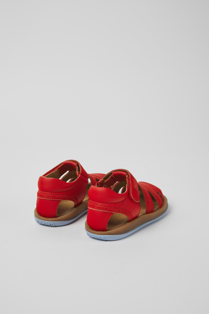 Back view of Bicho Red leather sandals for kids