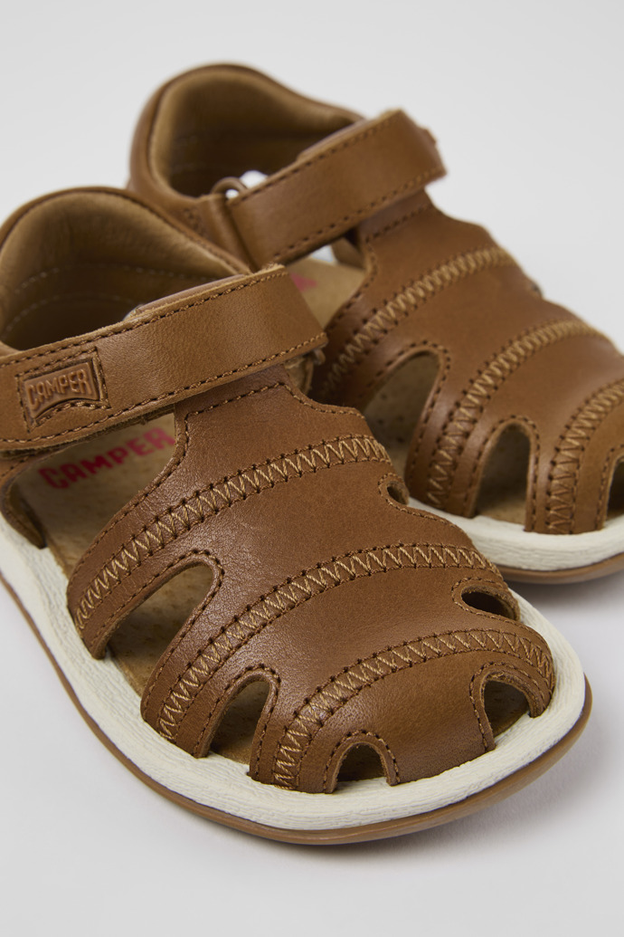 Close-up view of Bicho Brown Leather Sandal