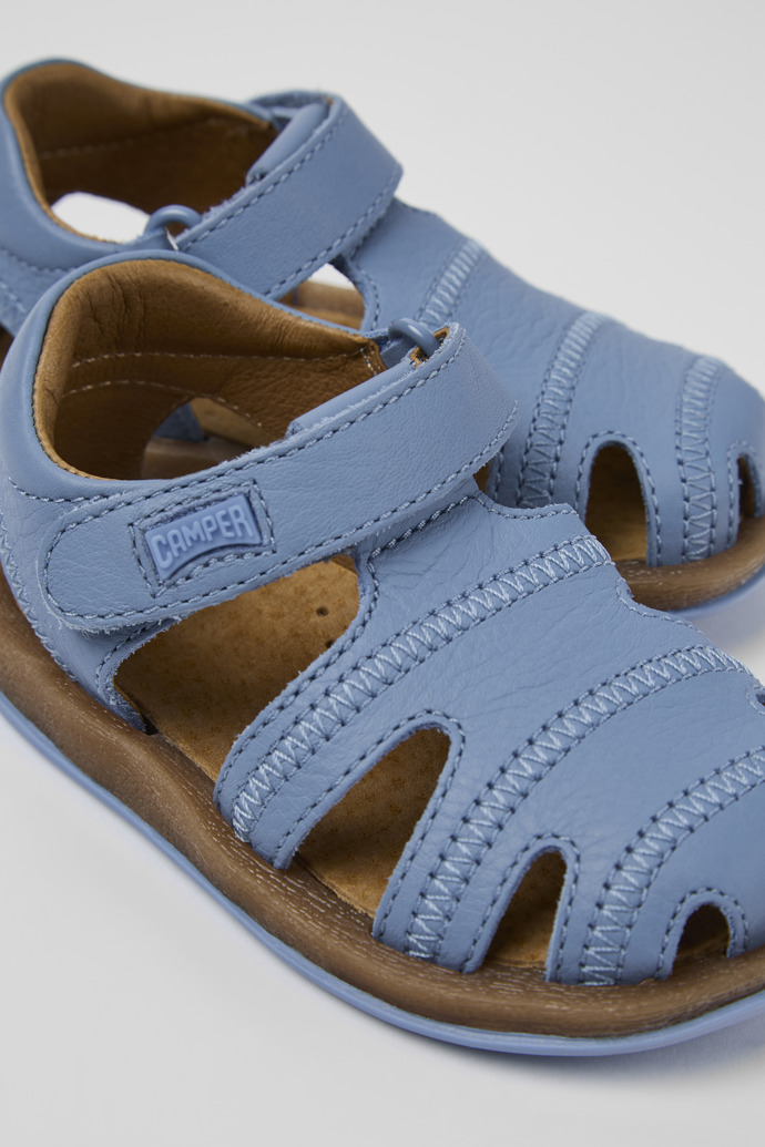Close-up view of Bicho Blue Leather Sandal