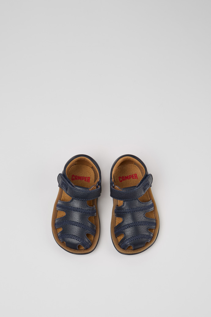 Overhead view of Bicho Blue Leather Closed Sandals for Kids.