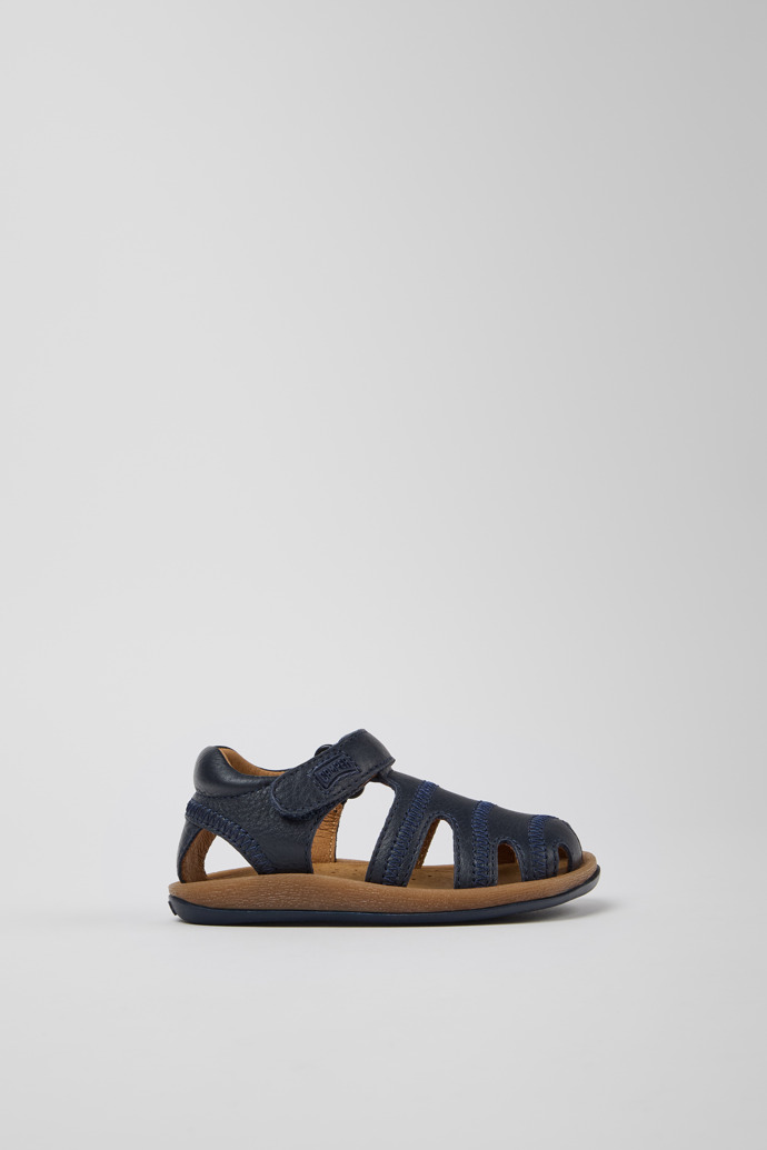 Side view of Bicho Blue Leather Closed Sandals for Kids.