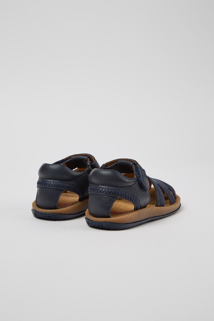 Back view of Bicho Blue Leather Closed Sandals for Kids.