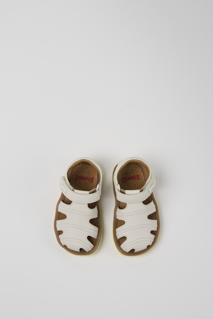 Overhead view of Bicho White Leather Kids' Closed Sandal.