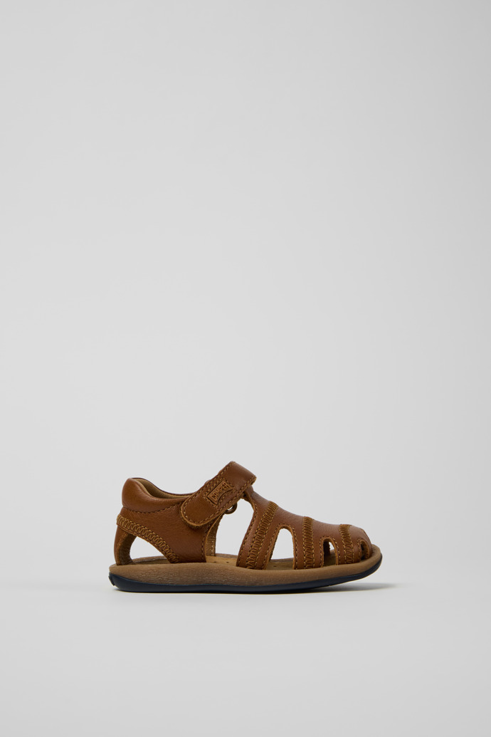 Side view of Bicho Brown Leather Closed Sandals for kids.