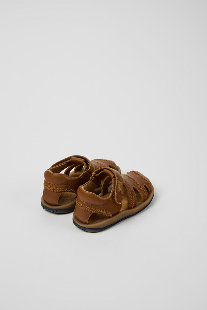 Back view of Bicho Brown Leather Closed Sandals for kids.