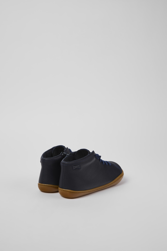 Back view of Peu Navy blue leather ankle boots for kids