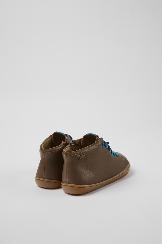 Back view of Peu Brown leather ankle boots for kids