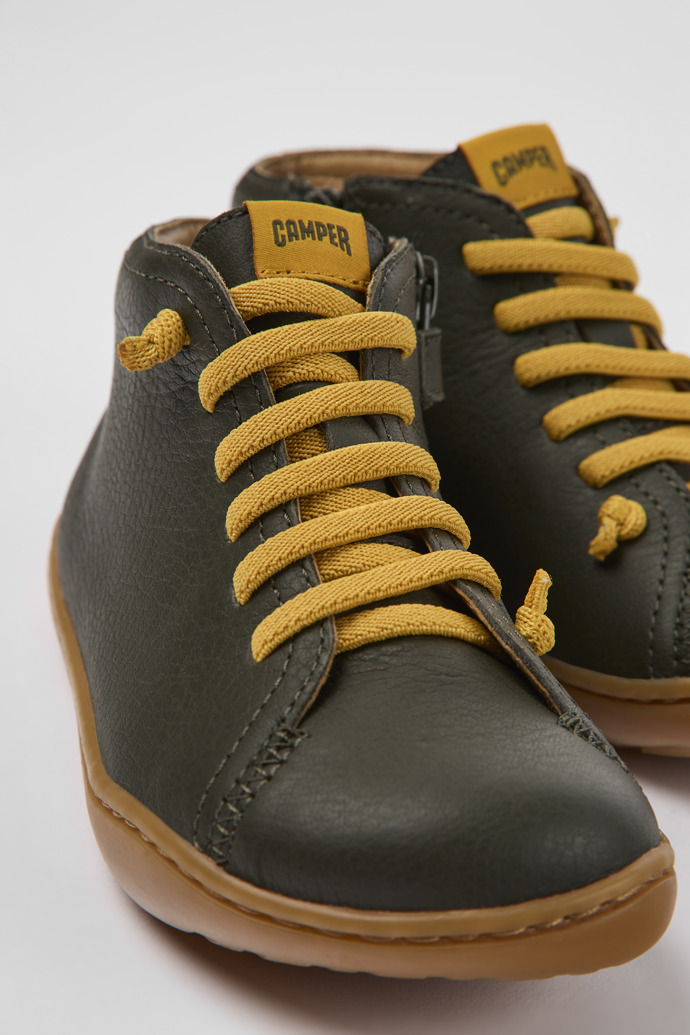 Peu Bottines en cuir vert pour enfant