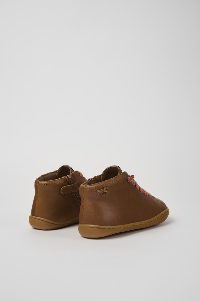 Back view of Peu Brown leather ankle boots for kids