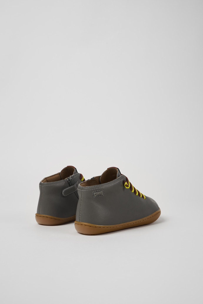 Back view of Peu Grey leather ankle boots for kids