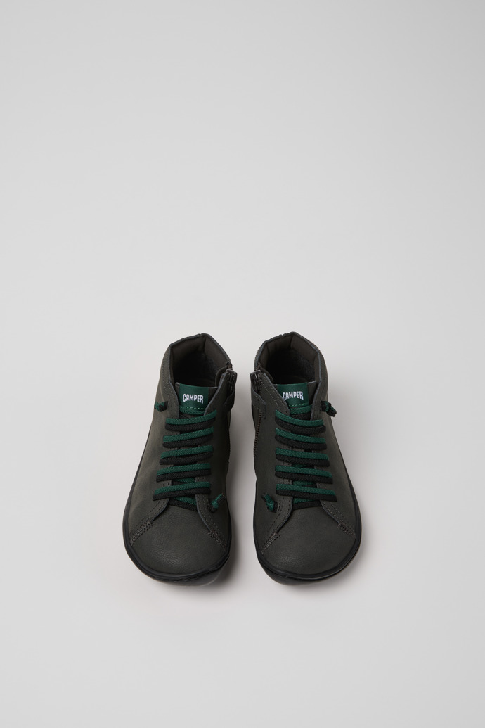 Overhead view of Peu Gray Leather Ankle Boots for Kids.