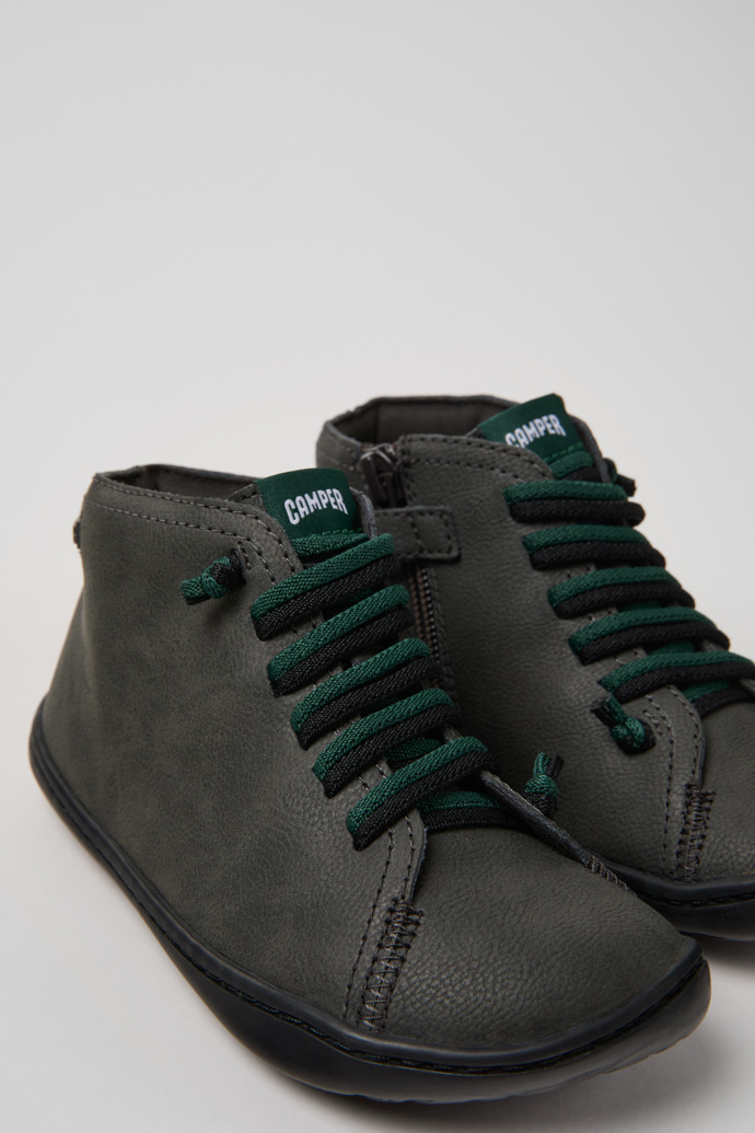 Close-up view of Peu Gray Leather Ankle Boots for Kids.