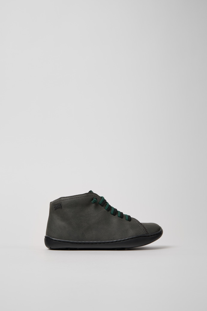 Side view of Peu Gray Leather Ankle Boots for Kids.