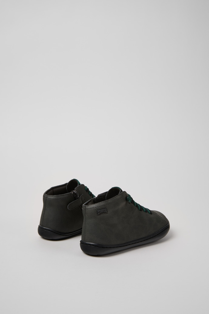 Back view of Peu Gray Leather Ankle Boots for Kids.