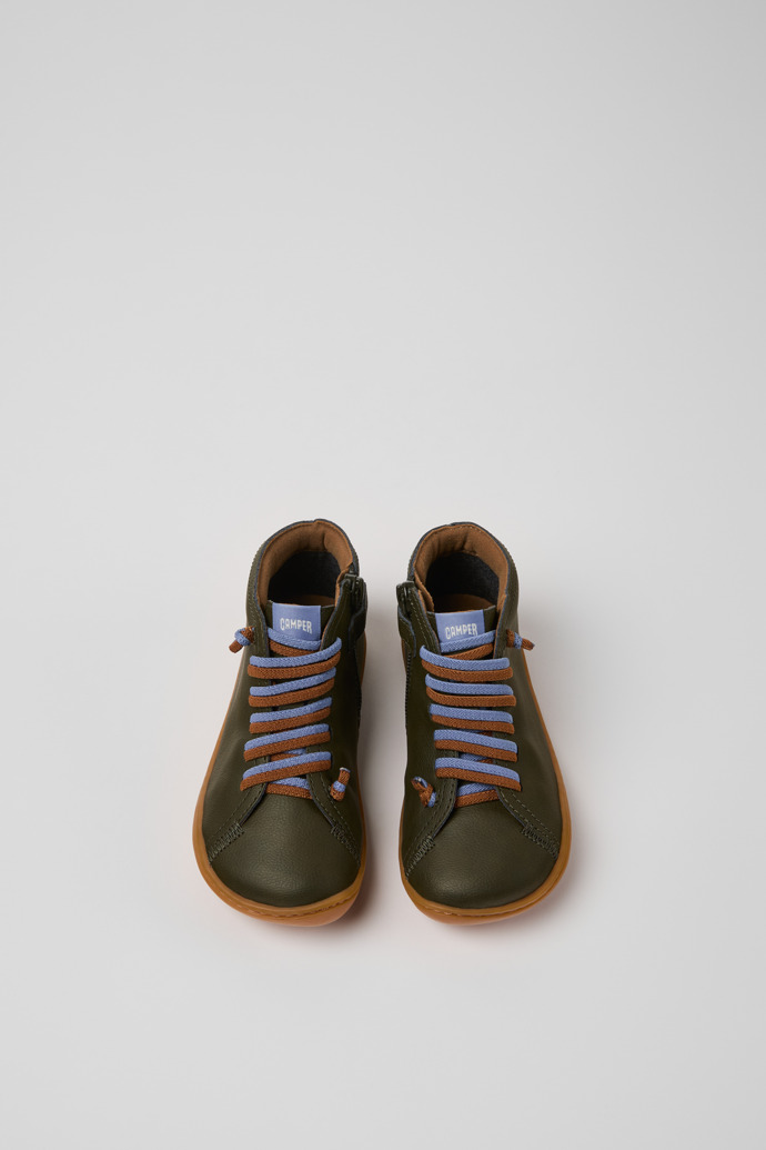 Overhead view of Peu Green Leather and Textile Ankle Boots for Kids.