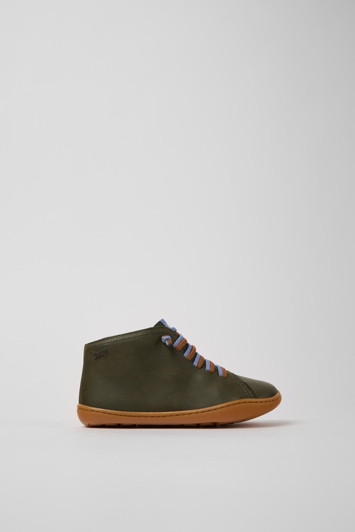 Side view of Peu Green Leather and Textile Ankle Boots for Kids.