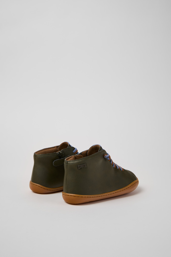 Back view of Peu Green Leather and Textile Ankle Boots for Kids.