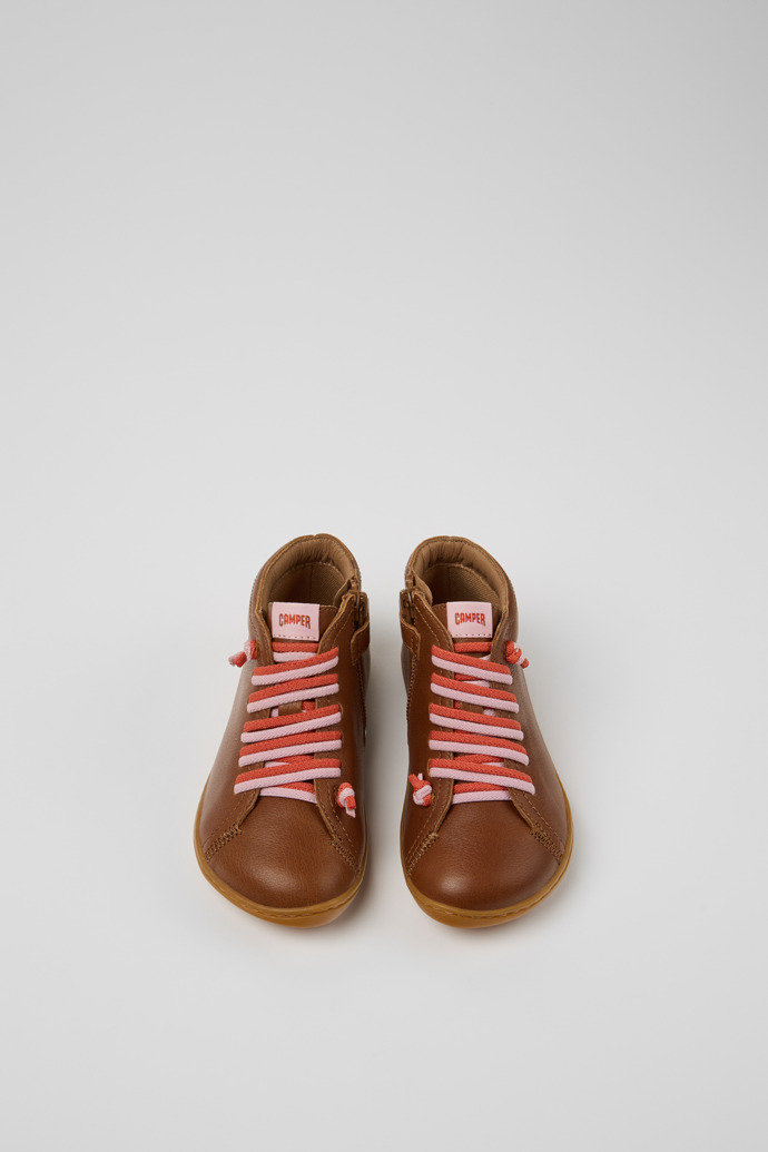 Overhead view of Peu Brown Leather Ankle Boots for Kids.