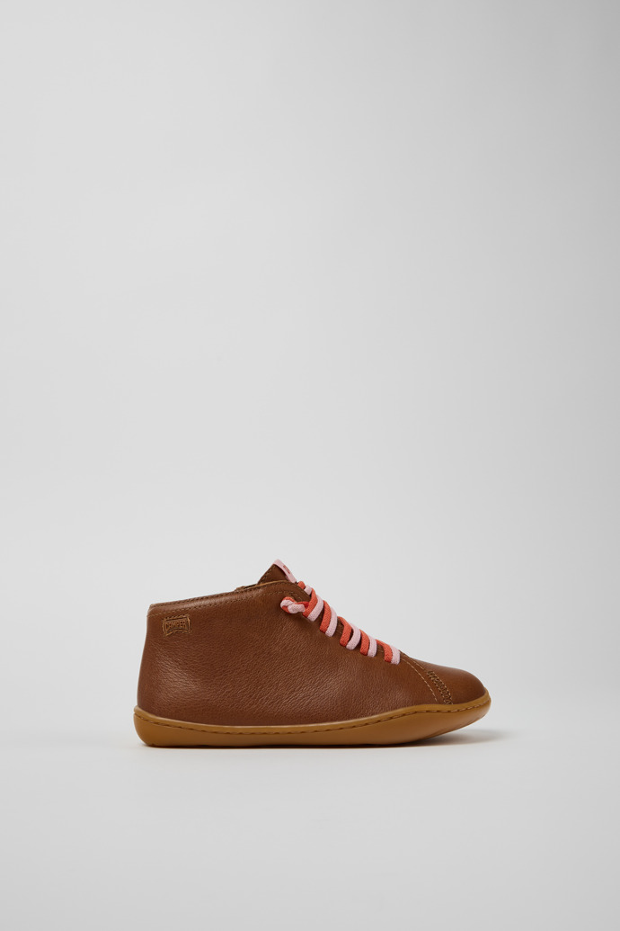 Side view of Peu Brown Leather Ankle Boots for Kids.