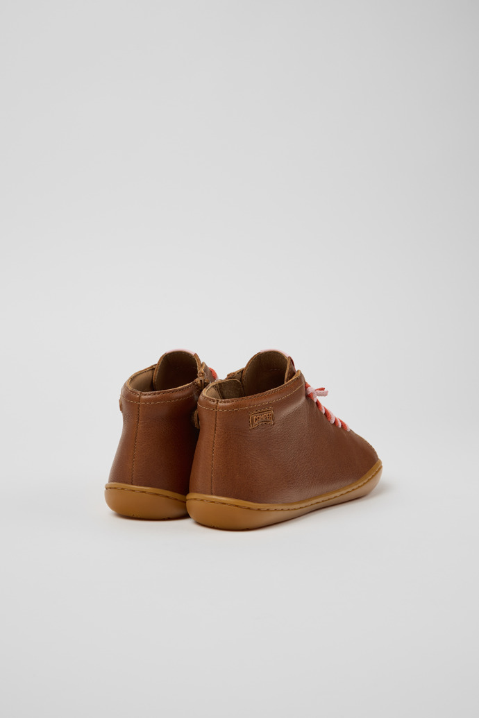 Back view of Peu Brown Leather Ankle Boots for Kids.