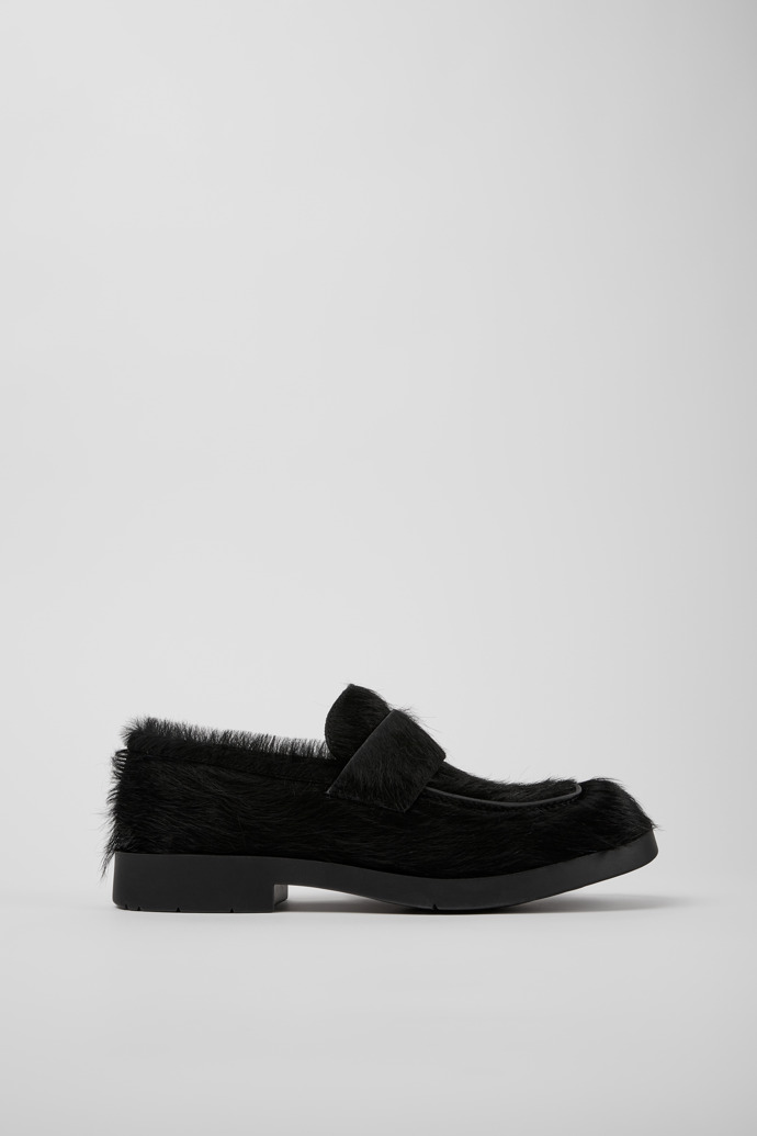 Image of Side view of MIL 1978 Black long calf hair leather loafers