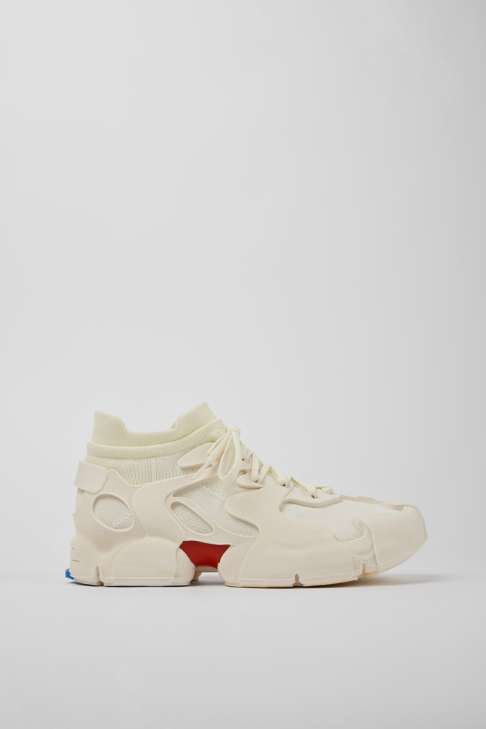 Side view of Tossu White caged sneakers