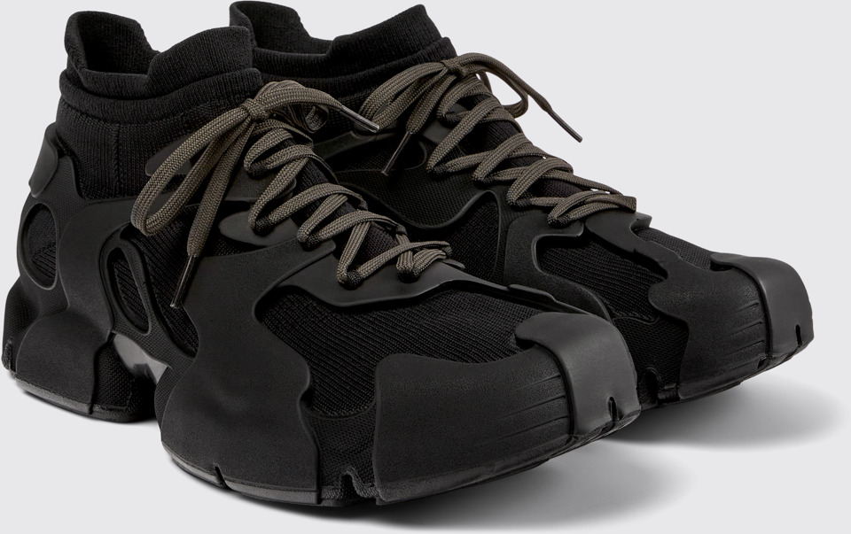 Front view of TOSSU Black Caged Sneakers