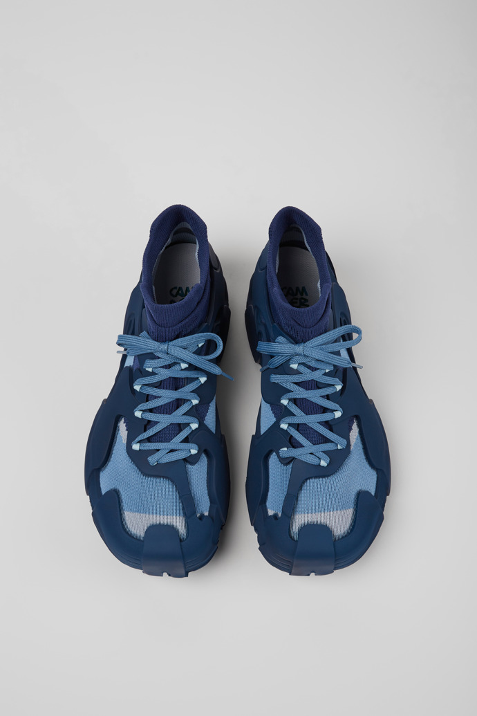 Overhead view of Tossu Blue caged sneakers
