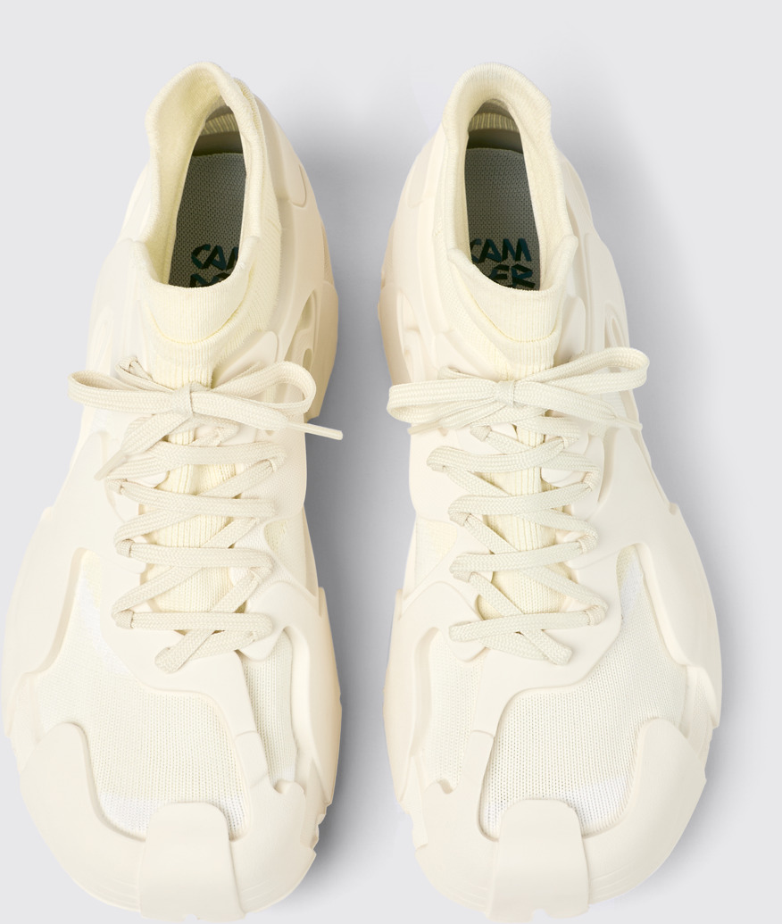 Overhead view of Tossu White Caged Sneakers
