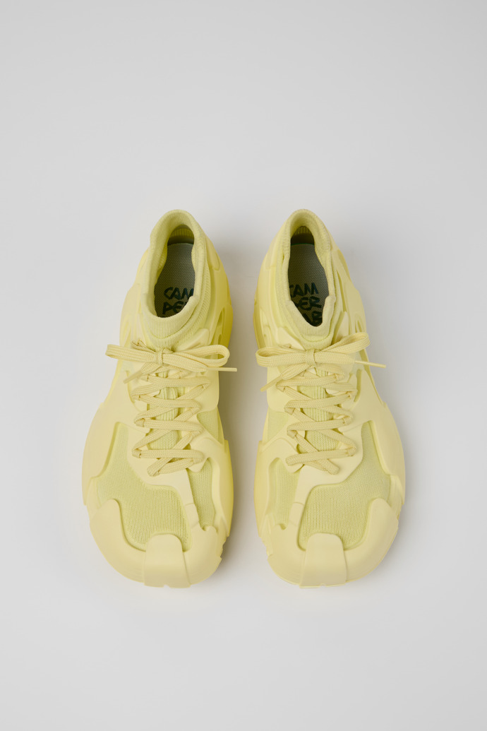 Overhead view of Tossu Yellow Caged Sneakers