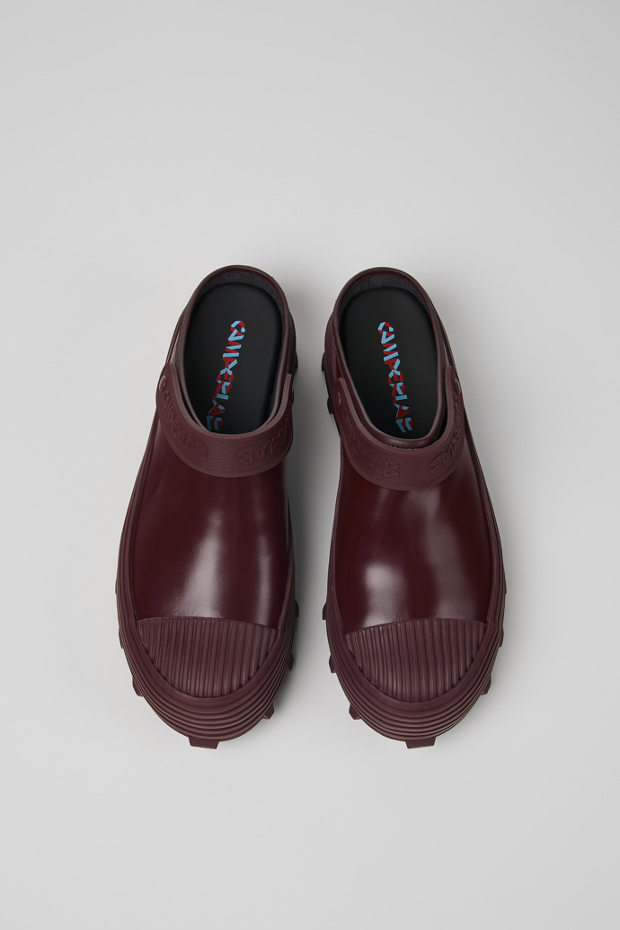 Overhead view of Traktori Burgundy Leather Clogs